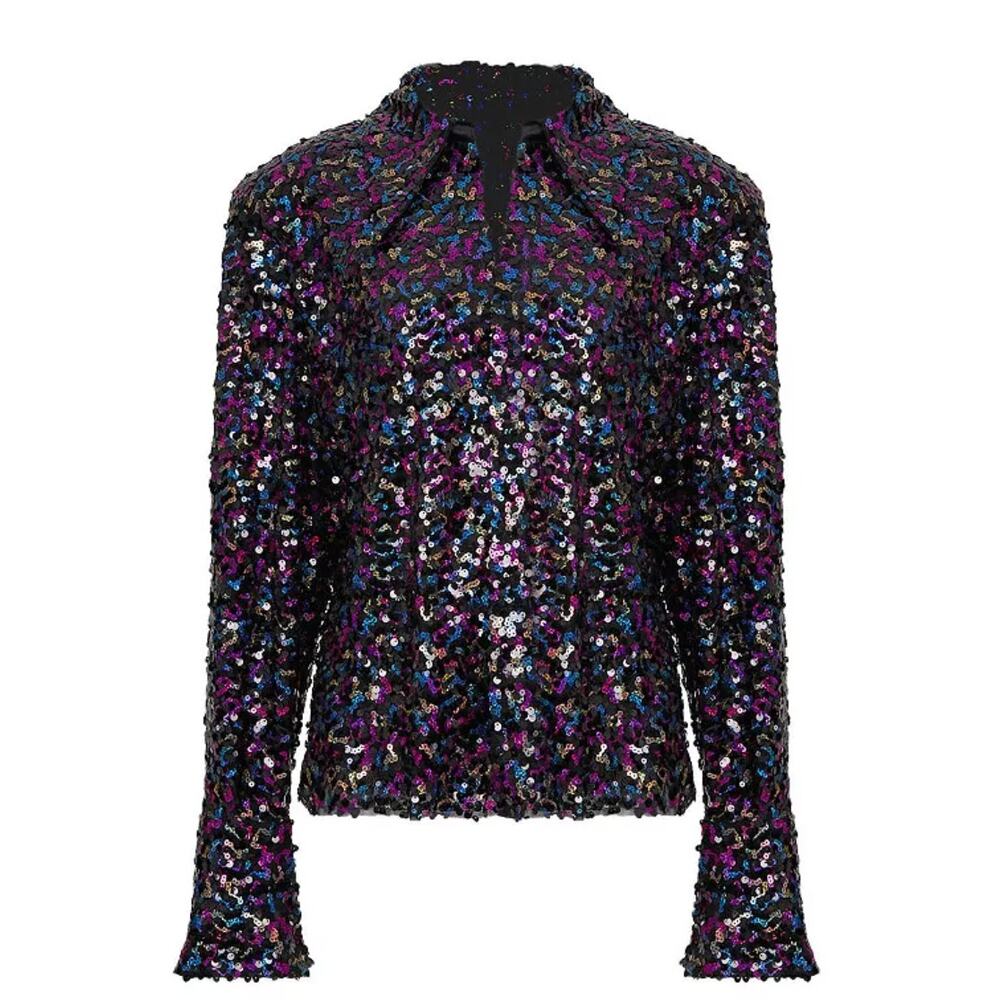NWT Nocturne Womens Multicolor Sequined Shirt, XS Oversized (fits up to L), 240$